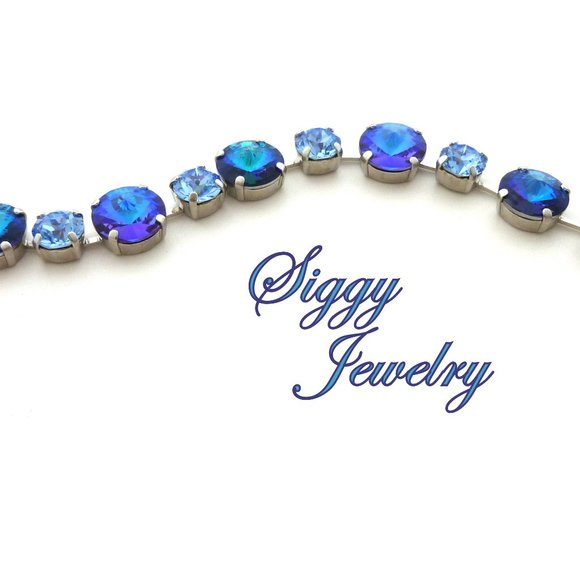 SEQUANA Blue Crystal Bracelet in Bermuda Blue and Light Sapphire, 12mm 8mm Mix - Picture 4 of 6